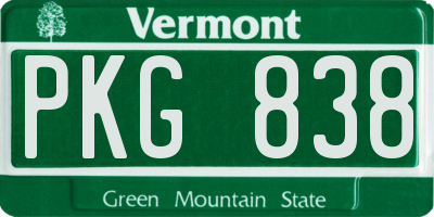 VT license plate PKG838
