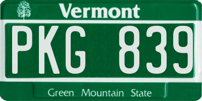 VT license plate PKG839