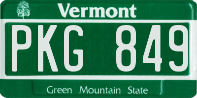 VT license plate PKG849