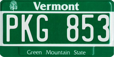 VT license plate PKG853