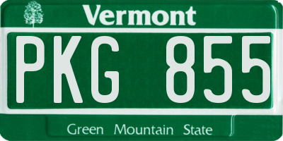 VT license plate PKG855