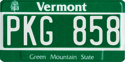VT license plate PKG858