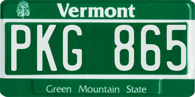 VT license plate PKG865