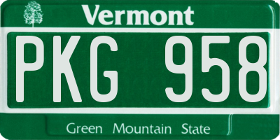 VT license plate PKG958