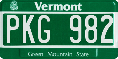 VT license plate PKG982