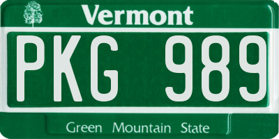 VT license plate PKG989