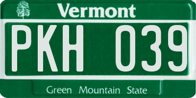 VT license plate PKH039