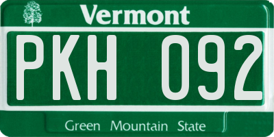VT license plate PKH092