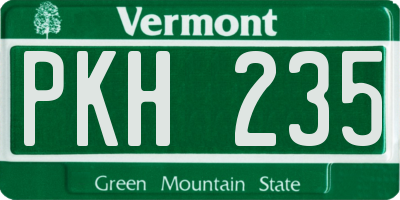 VT license plate PKH235