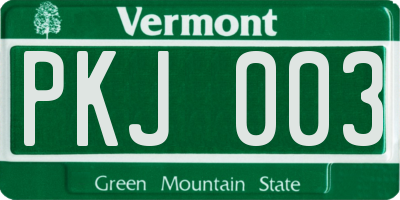VT license plate PKJ003