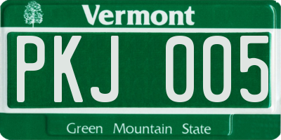 VT license plate PKJ005