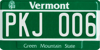 VT license plate PKJ006