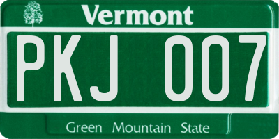 VT license plate PKJ007
