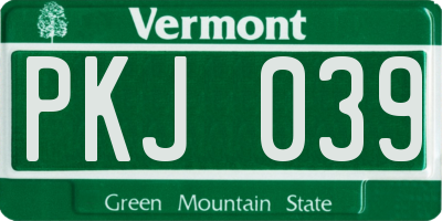 VT license plate PKJ039
