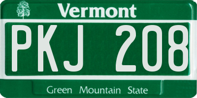 VT license plate PKJ208