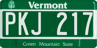 VT license plate PKJ217
