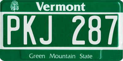 VT license plate PKJ287