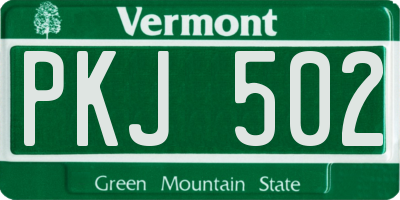 VT license plate PKJ502