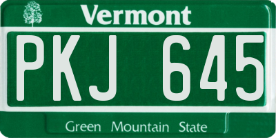 VT license plate PKJ645