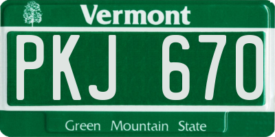 VT license plate PKJ670
