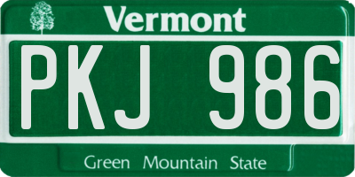 VT license plate PKJ986