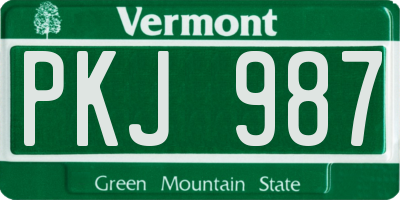 VT license plate PKJ987
