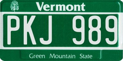 VT license plate PKJ989