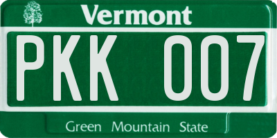 VT license plate PKK007