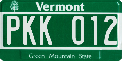 VT license plate PKK012