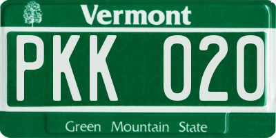 VT license plate PKK020