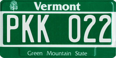 VT license plate PKK022