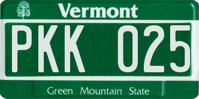 VT license plate PKK025