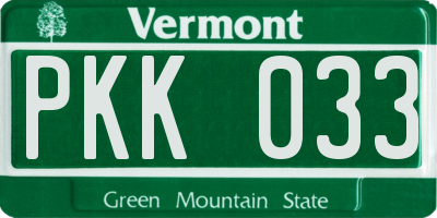 VT license plate PKK033