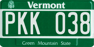 VT license plate PKK038
