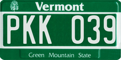 VT license plate PKK039