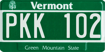 VT license plate PKK102