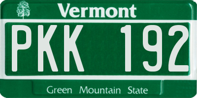 VT license plate PKK192