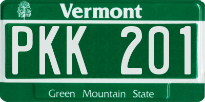 VT license plate PKK201