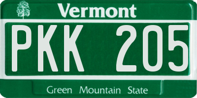 VT license plate PKK205