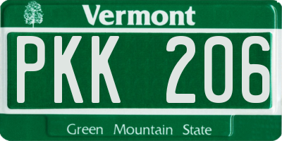 VT license plate PKK206