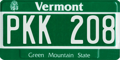 VT license plate PKK208