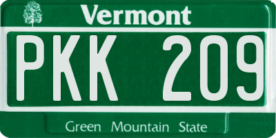 VT license plate PKK209