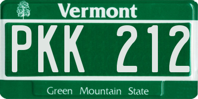 VT license plate PKK212