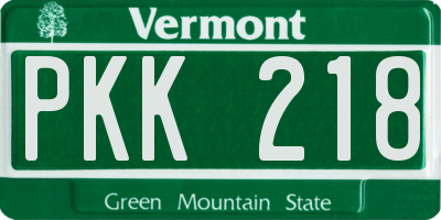 VT license plate PKK218