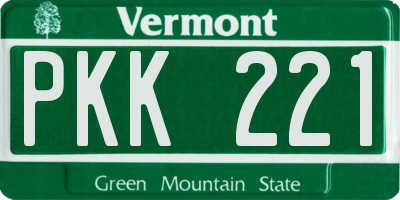 VT license plate PKK221