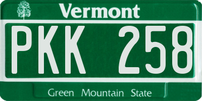 VT license plate PKK258