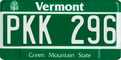 VT license plate PKK296