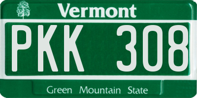 VT license plate PKK308