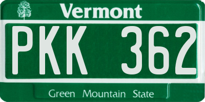 VT license plate PKK362