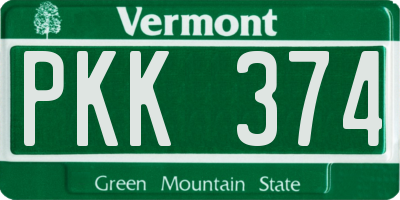 VT license plate PKK374